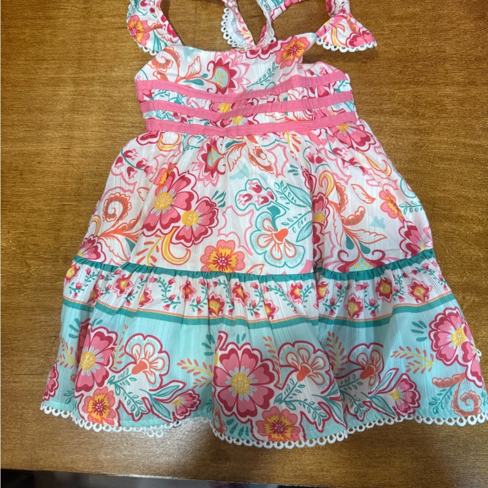Shabby Chic Floral Kids Dress with Pink and Blue